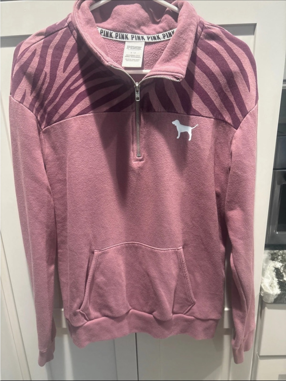 PINK Vintage Victoria's Secret Dusty Rose Zip-Up Pullover with Zebra Yoke